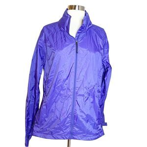 Cabelas Womens Purple Nylon Full Zip Hooded Rain Jacket